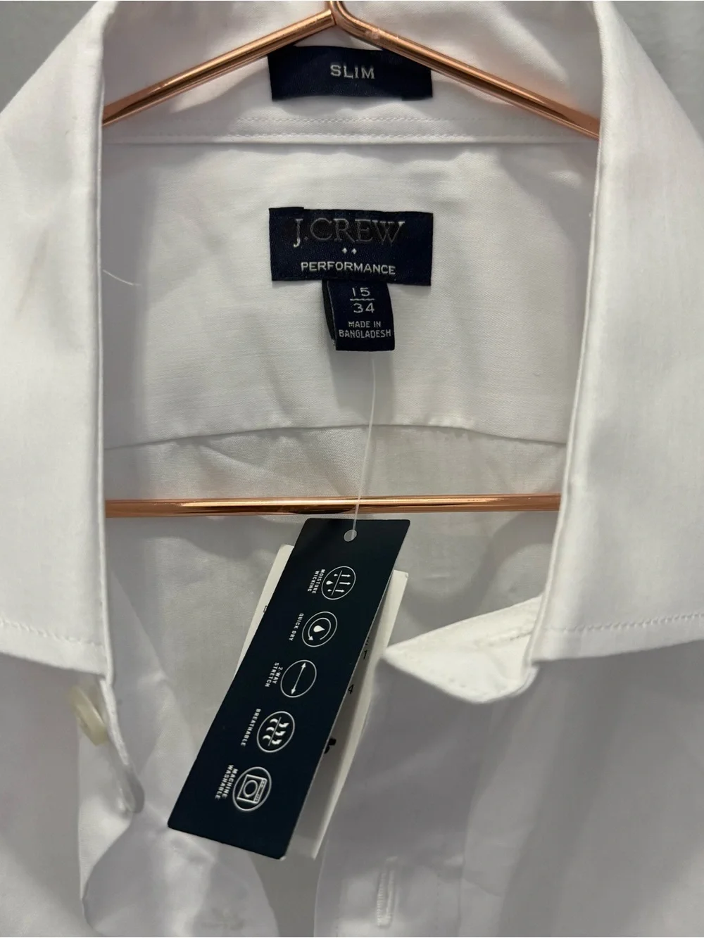 Men’s J. Crew Performance White Long Sleeve Button Down Shirt 15/34 Slim NWT